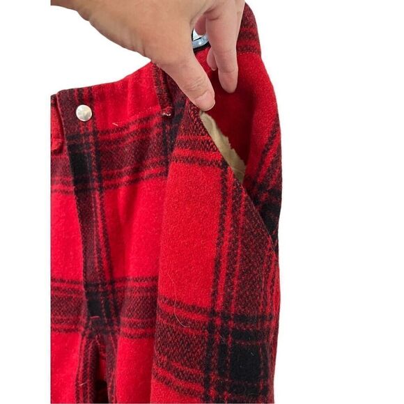 VINTAGE WOOL PANTS Buffalo Plaid Red Black Pockets Jogger Hunt Ski Snow 32x30 - Picture 9 of 16